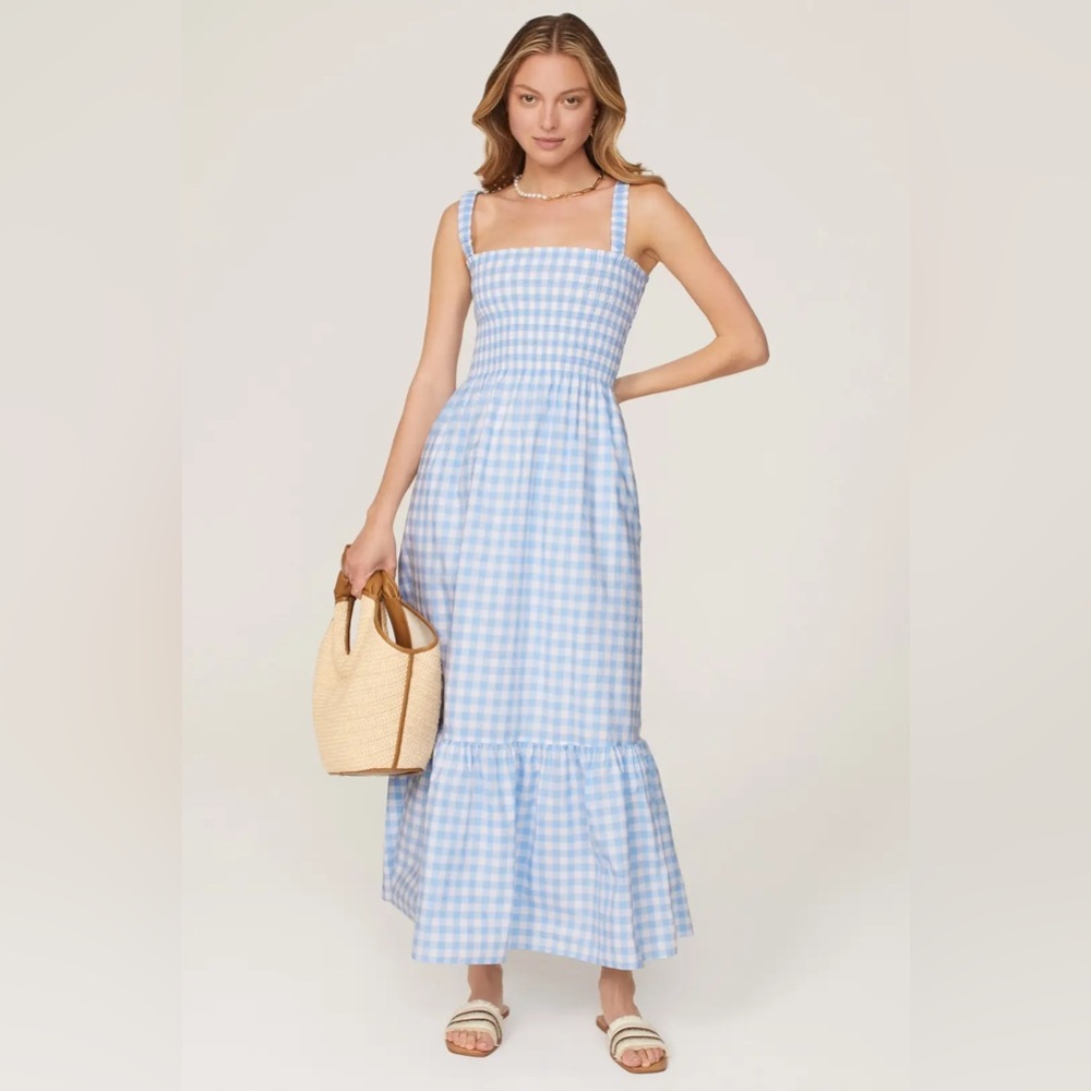 NWT Hill House The Anjuli Nap Dress - Blue Clip Dot Check - XXS